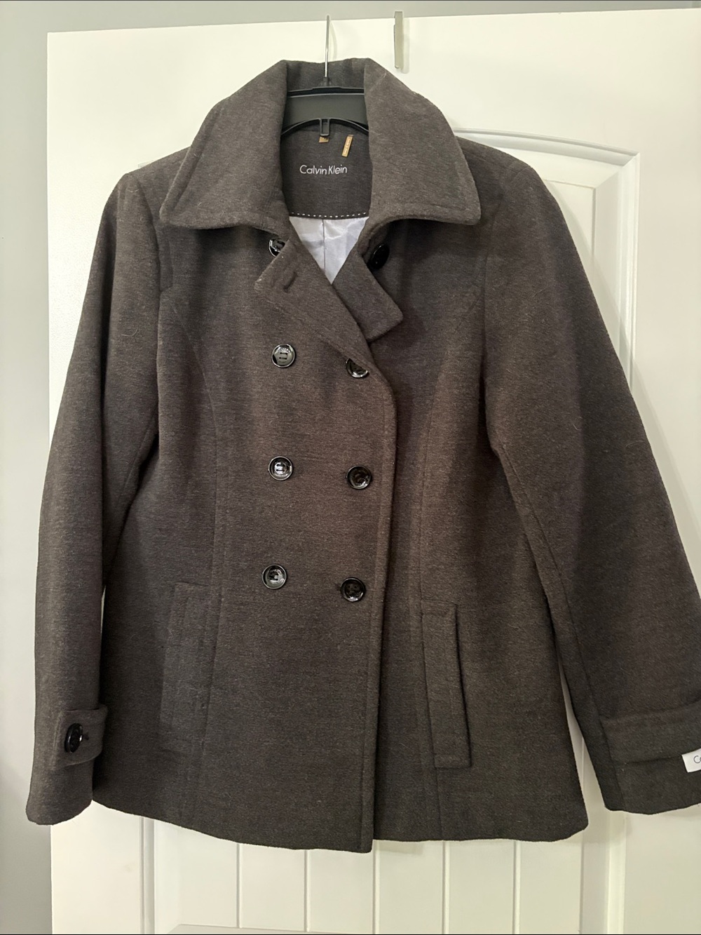 Calvin Klein Women's Double-Breasted Peacoat in Charcoal Gray
